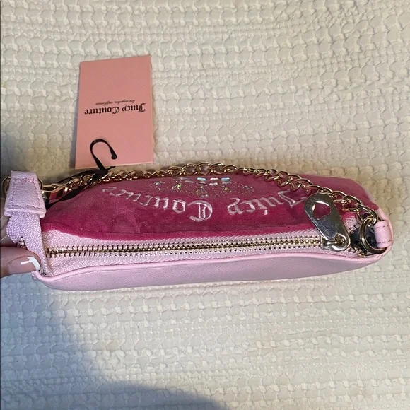 NWT Juicy Couture Hot Pink & Baby pink wristlet with Chain Strap & rhinestones 💞 - Picture 6 of 11